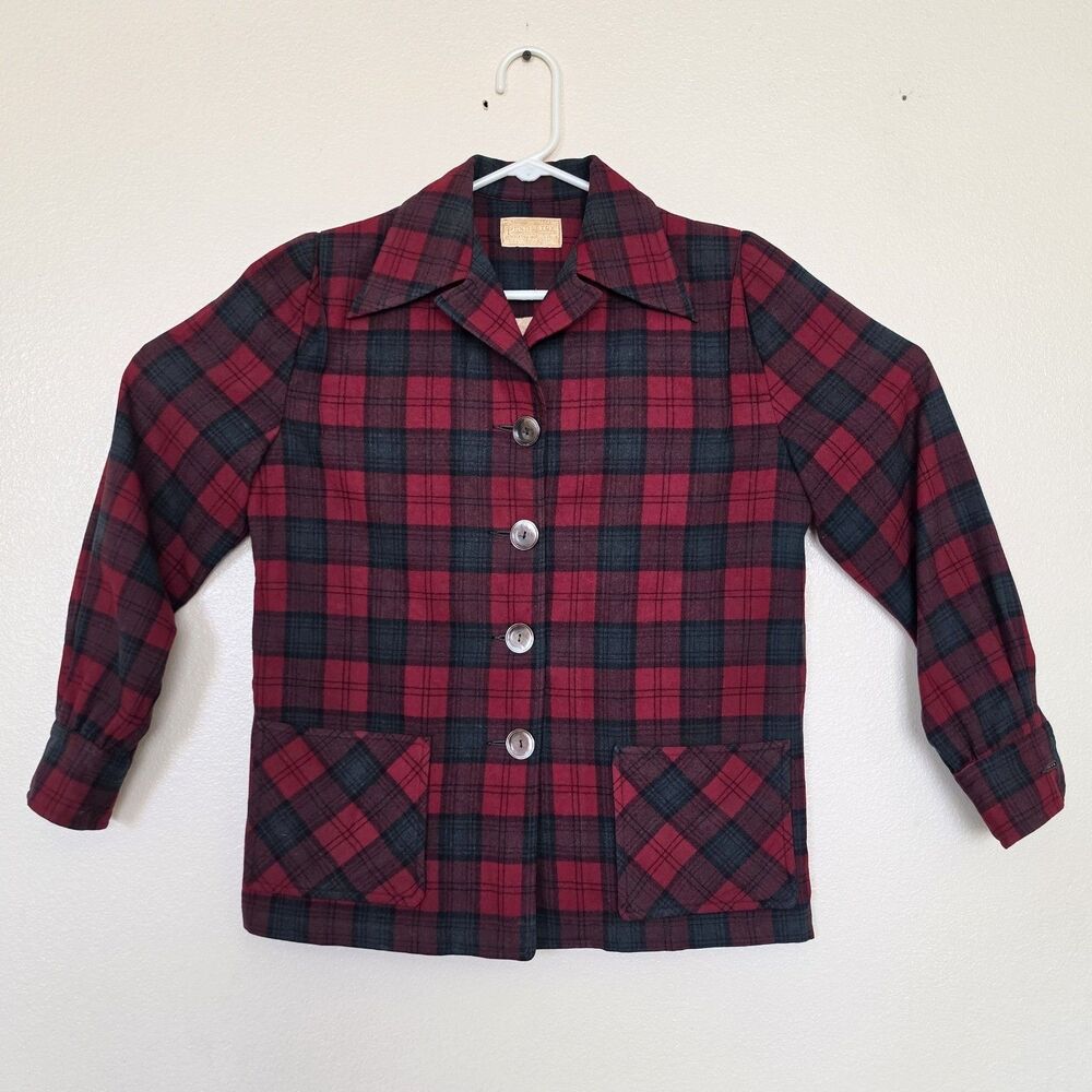 Vtg Pendleton 49er Ladies Medium Wool Lightweight Shirt Jacket Red Green Plaid
